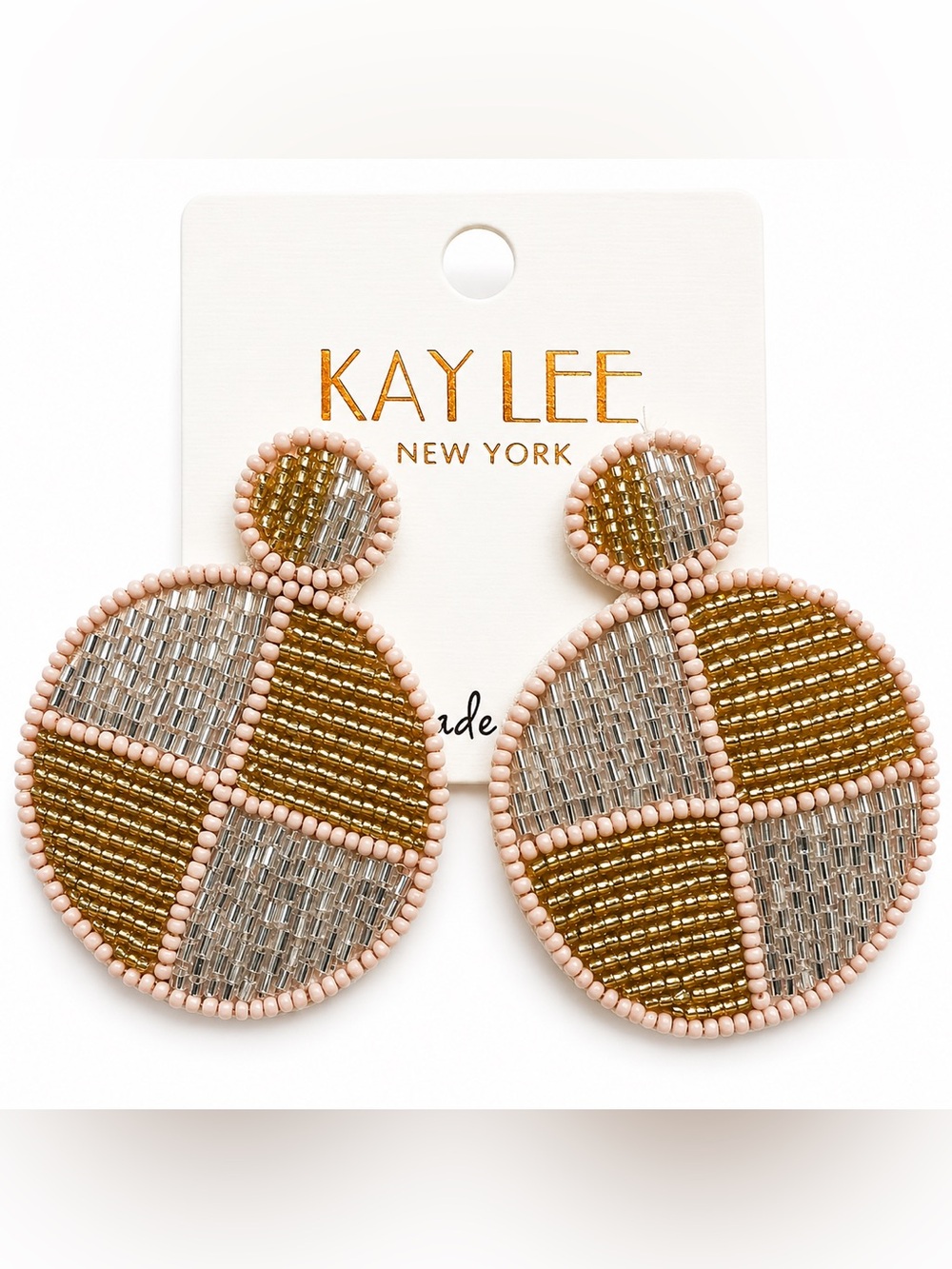 KayLee New York Pink, Gold & Silver Beaded Circle Drop Earrings